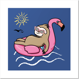 Chilling flamingo sloth beach 1 Posters and Art